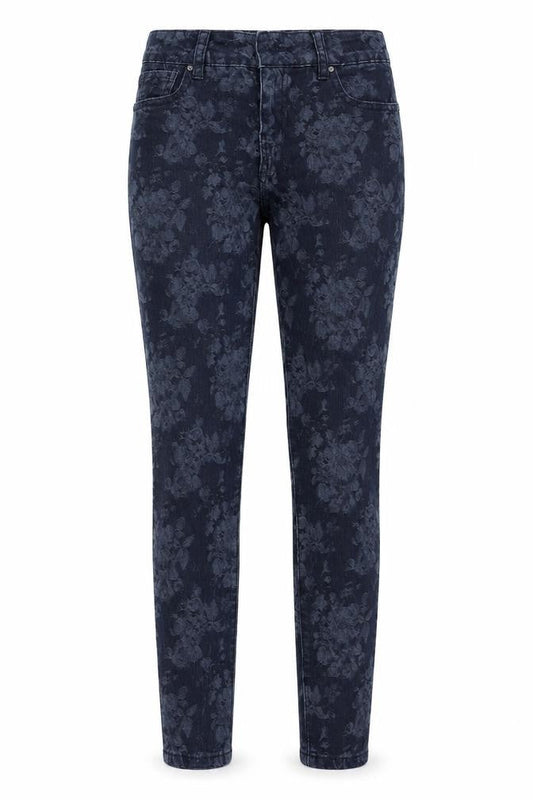 Denim & Co. Womens Blue Floral Cotton Skinny Jeans Size 8 L29 in Regular Zip