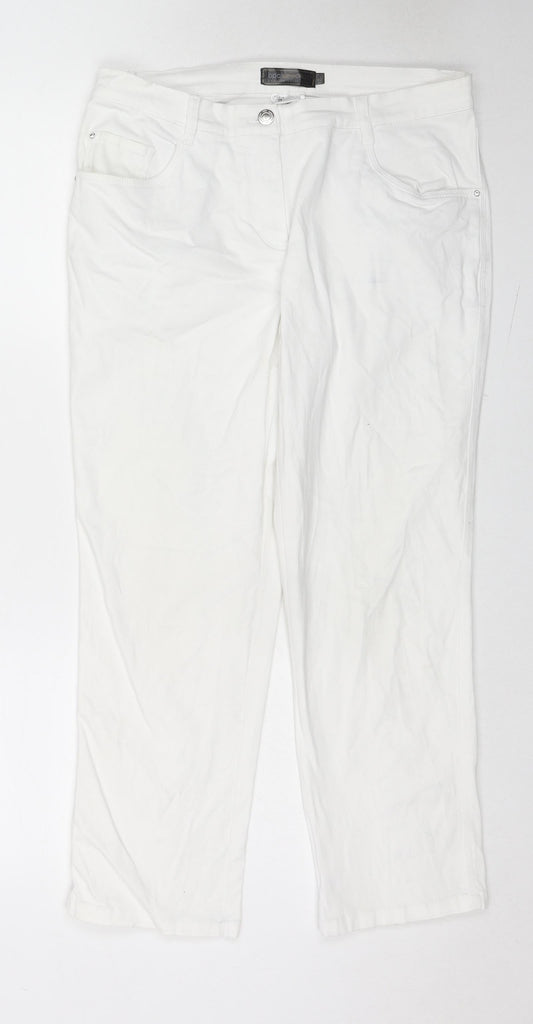 BPC Collection Womens White Cotton Straight Jeans Size 14 L25 in Regular Zip