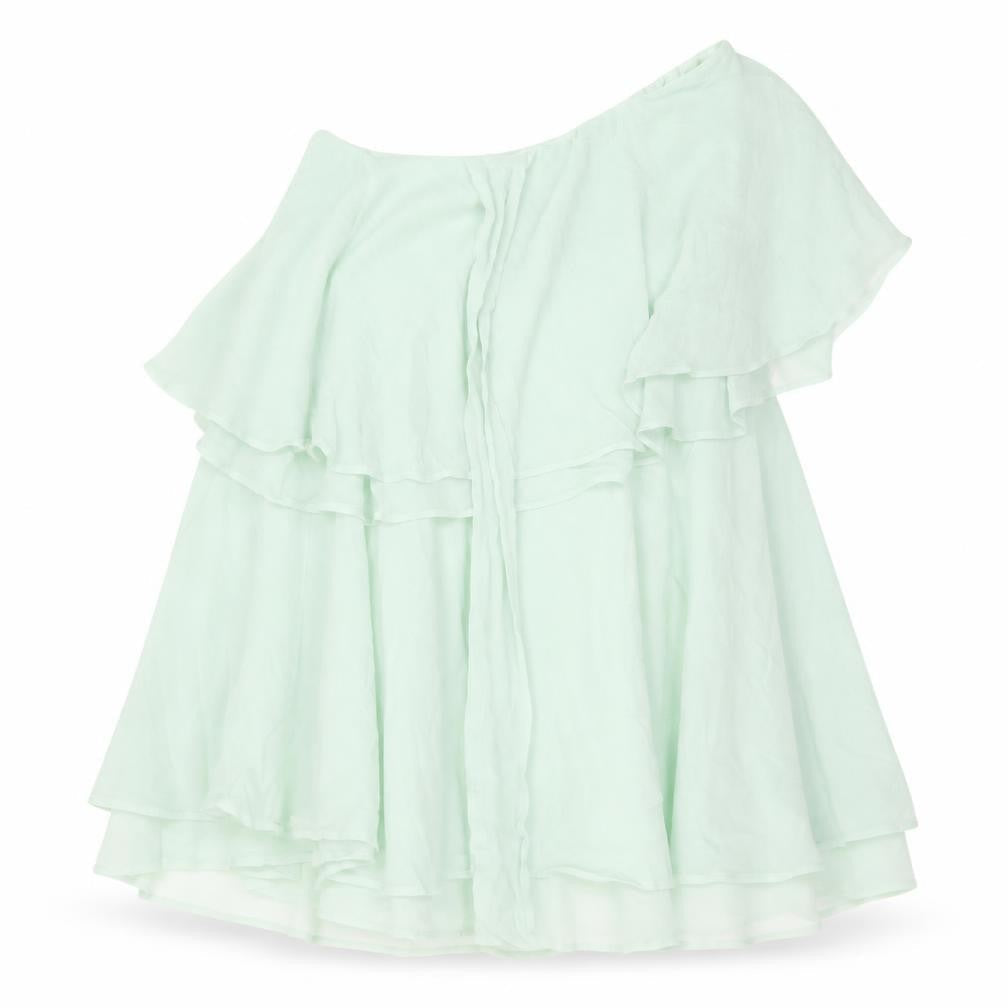H&M Womens Green Polyester Mini Size 12 One Shoulder Pullover - Ruffles