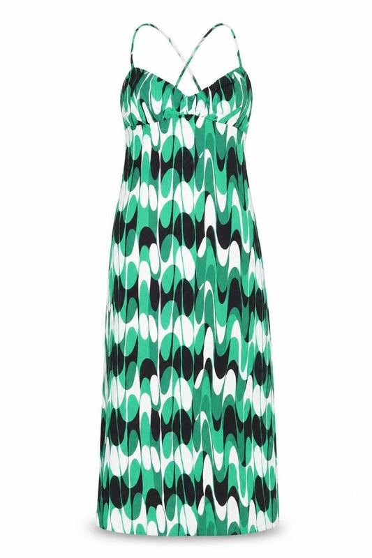 Zara Womens Green Geometric Viscose Maxi Size L V-Neck Zip