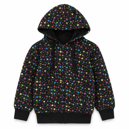 Bubble Girls Black Geometric Cotton Full Zip Hoodie Size 6 Years Zip - Star print