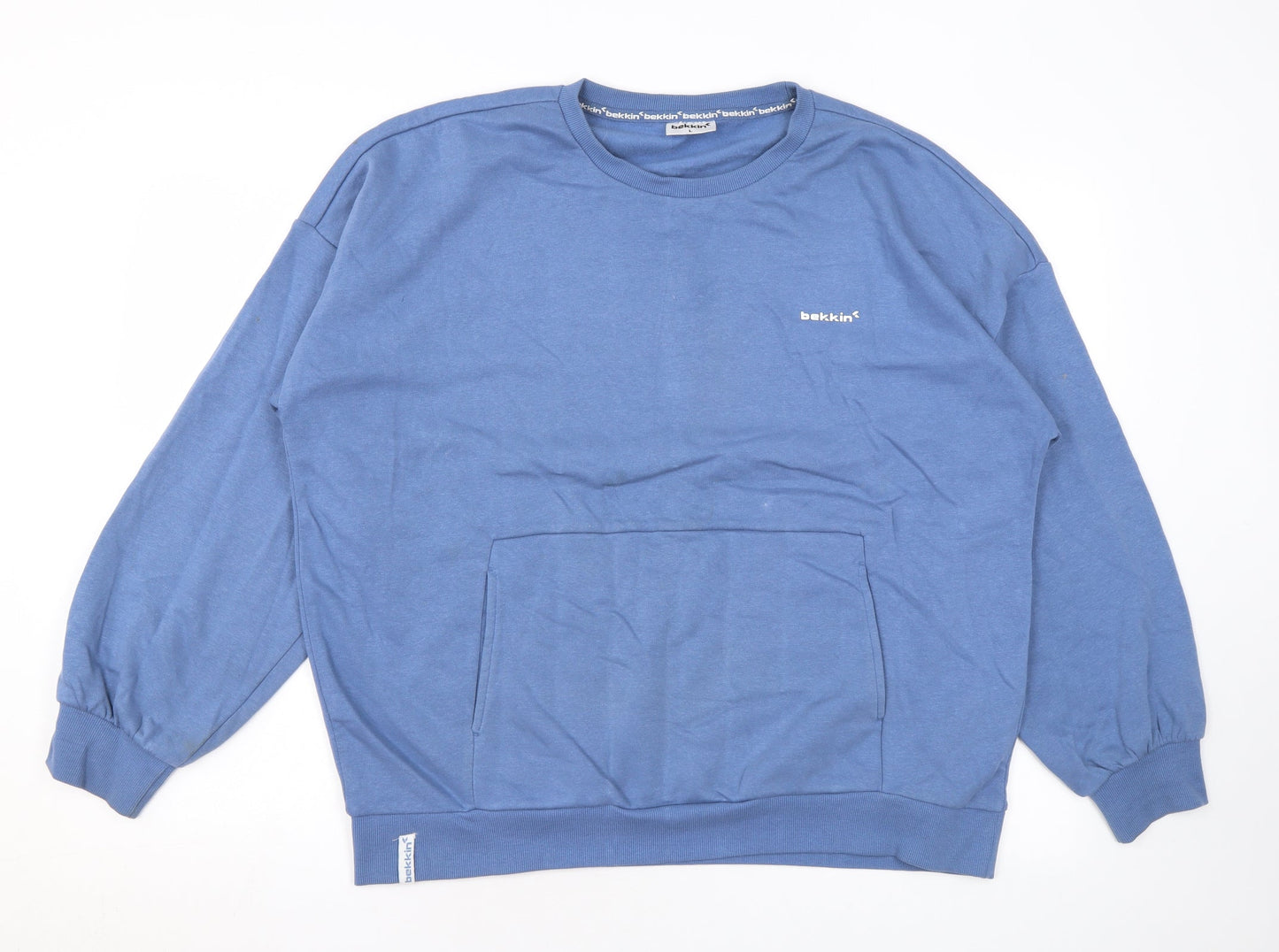 Bekkin Mens Blue Cotton Pullover Sweatshirt Size L