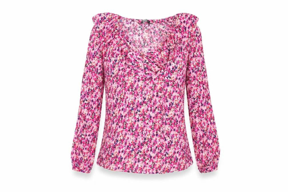 Marks & Spencer Womens Pink Floral Viscose Basic T-Shirt Size 8 V-Neck