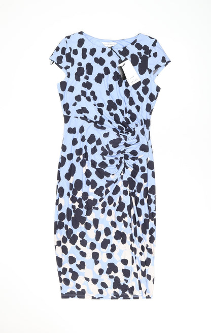 Lily&Franc Womens Blue Geometric Polyester Bodycon Size 10 Boat Neck Pullover