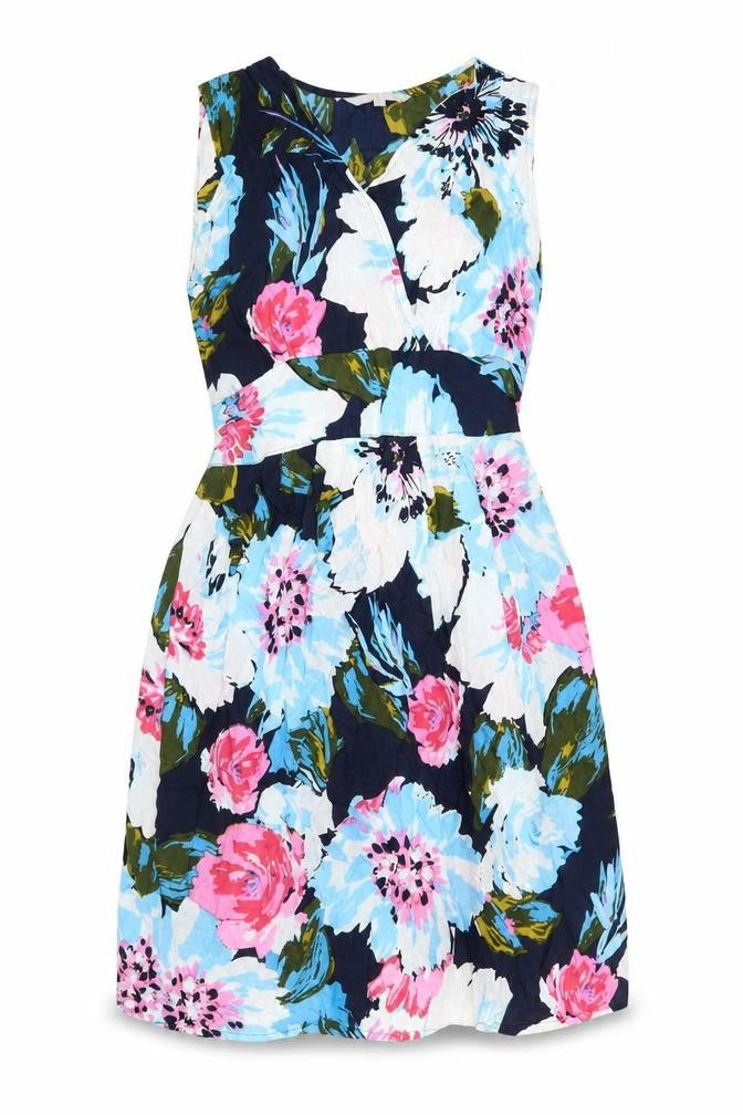 PEBBLE BAY Womens Blue Floral Viscose A-Line Size L V-Neck Pullover