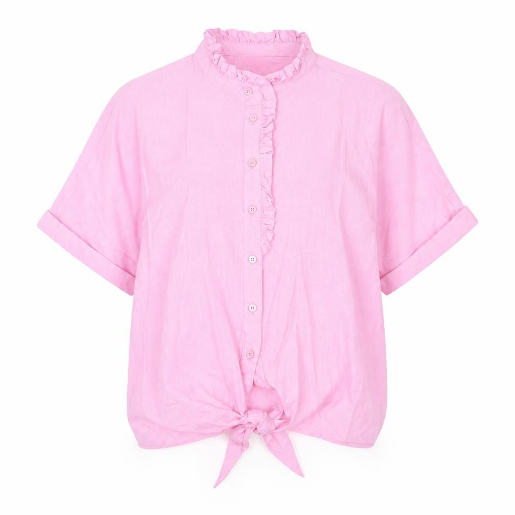 Free/Quent Womens Pink Linen Basic Button-Up Size S Round Neck