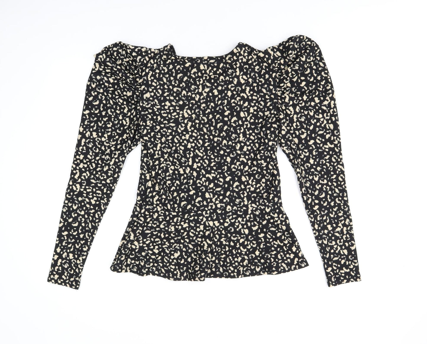 Dorothy Perkins Womens Black Animal Print Polyester Basic T-Shirt Size 8 Round Neck