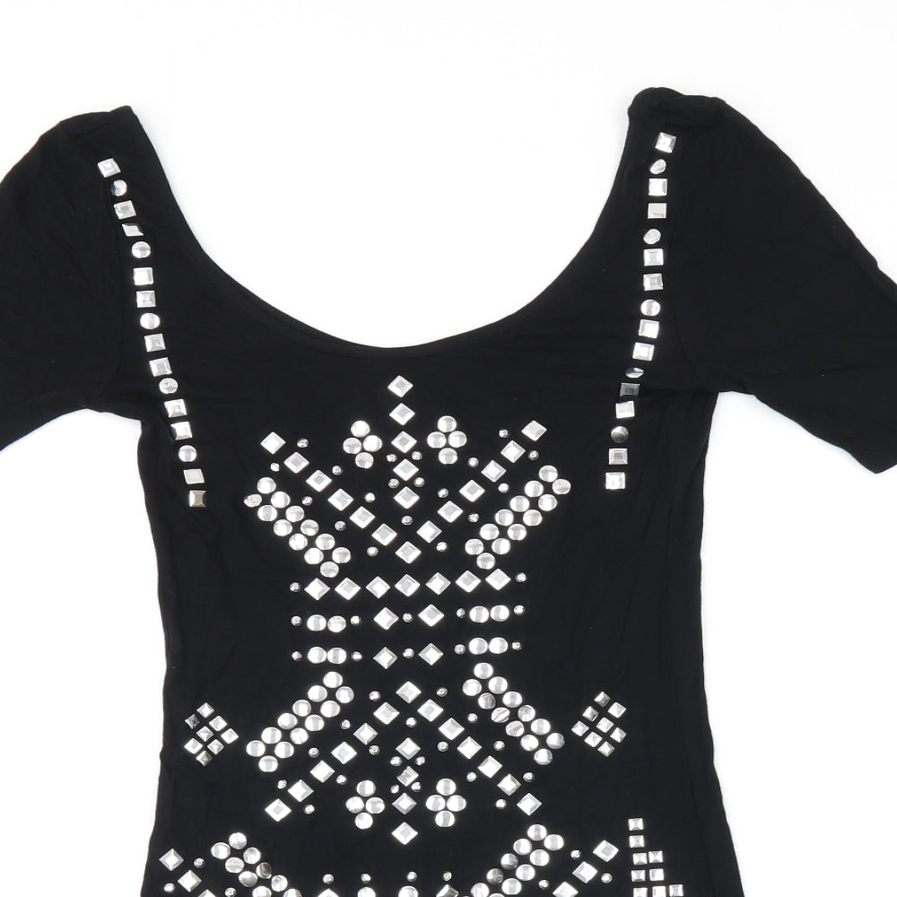 ASOS Womens Black Viscose Bodycon Size 8 Scoop Neck Pullover