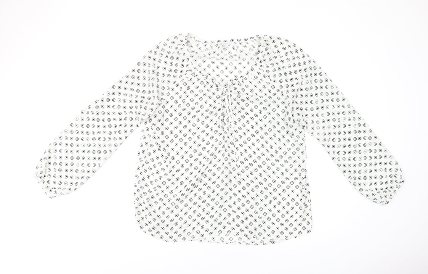 Amisu Womens White Floral Polyester Basic Blouse Size L V-Neck