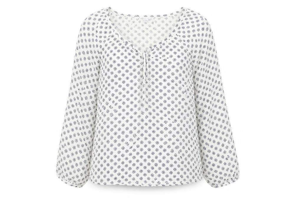 Amisu Womens White Floral Polyester Basic Blouse Size L V-Neck