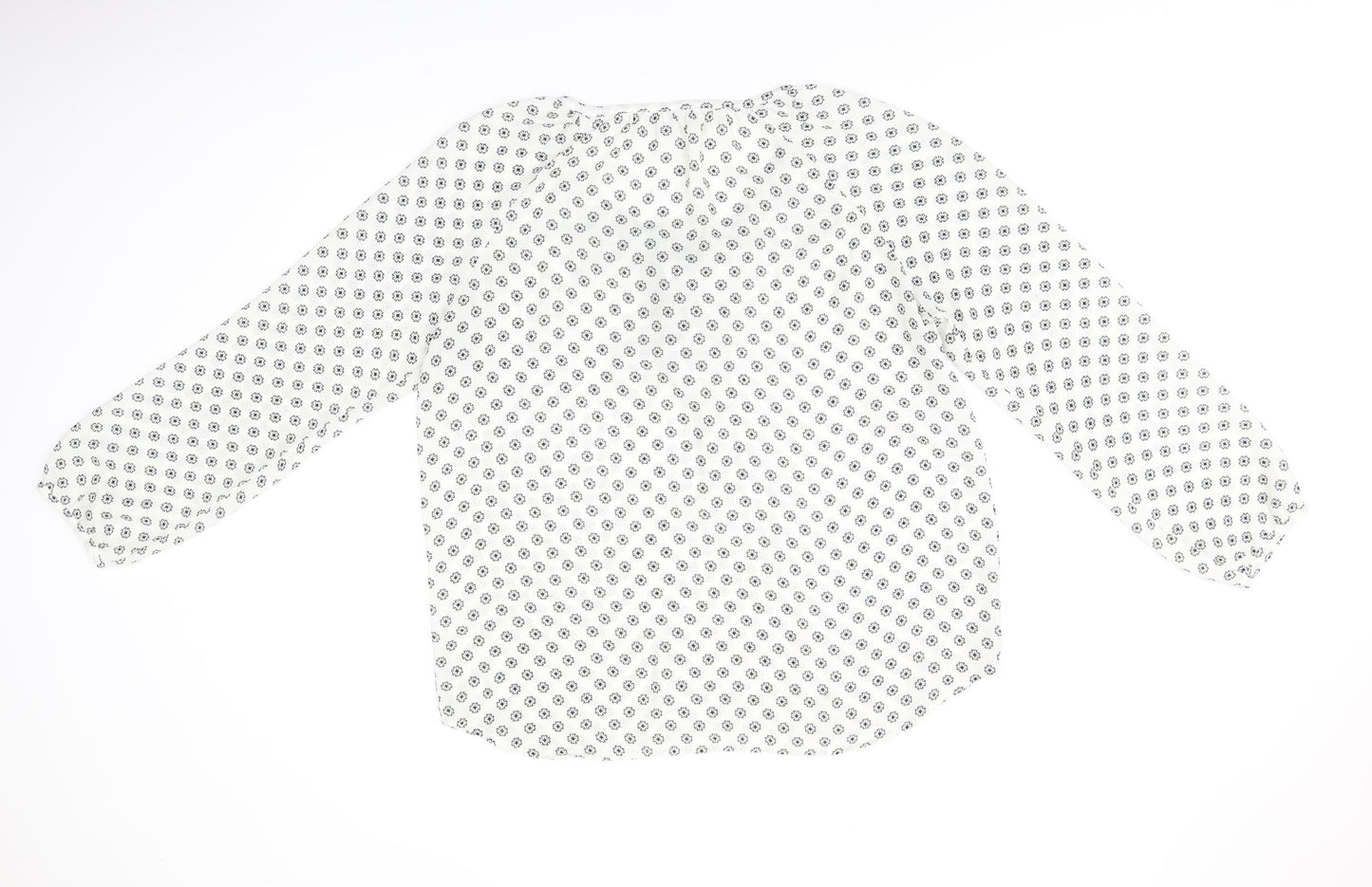 Amisu Womens White Floral Polyester Basic Blouse Size L V-Neck
