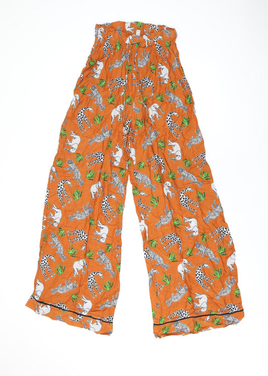 ASOS Womens Orange Animal Print Polyester Trousers Size 6 L30 in Regular Drawstring