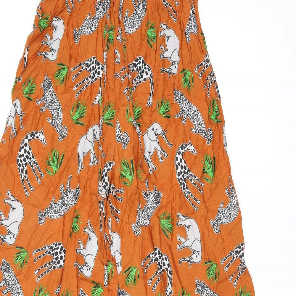 ASOS Womens Orange Animal Print Polyester Trousers Size 6 L30 in Regular Drawstring