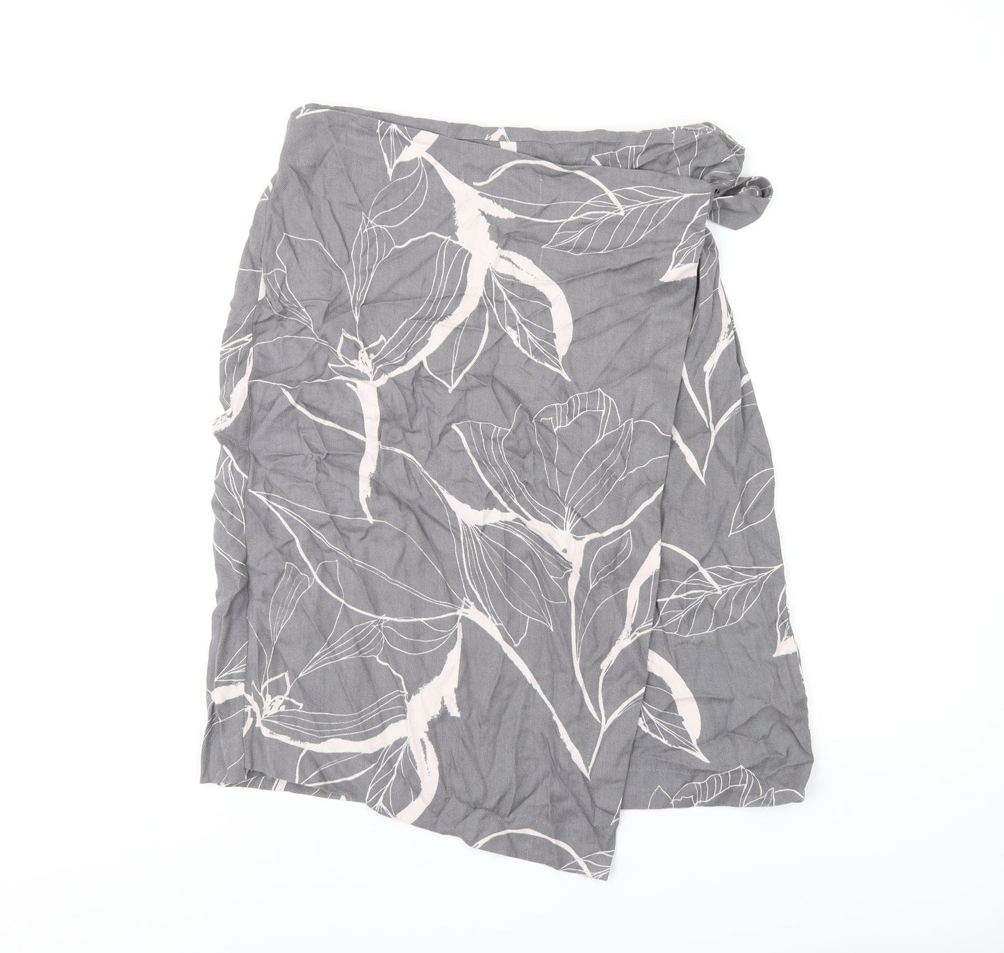 RJR.John Rocha Womens Grey Geometric Viscose Wrap Skirt Size 14 Zip
