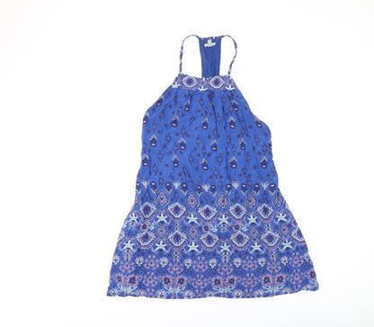 Ecote Womens Blue Floral Polyester Basic T-Shirt Size S Square Neck
