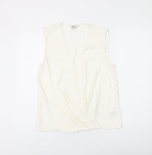 NEXT Womens White Polyester Basic T-Shirt Size 10 V-Neck
