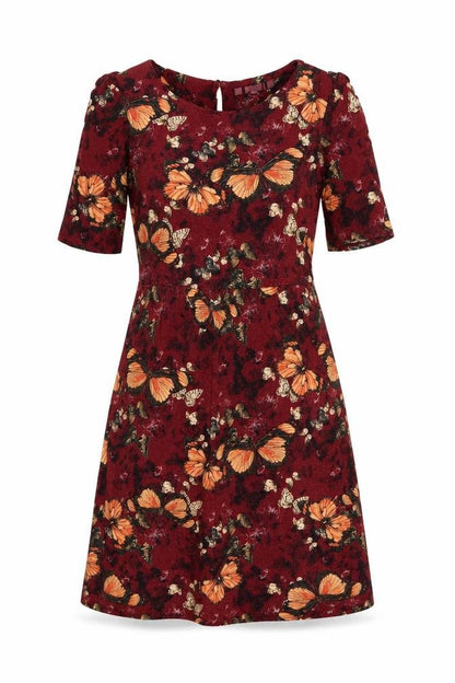 Next Womens Red Geometric Viscose A-Line Size 10 Boat Neck Button