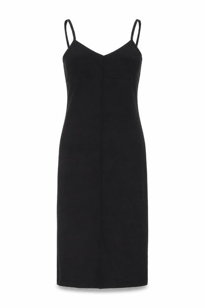 Front view of ASOS women’s black polyester bodycon, size UK 8, v-neck pullover