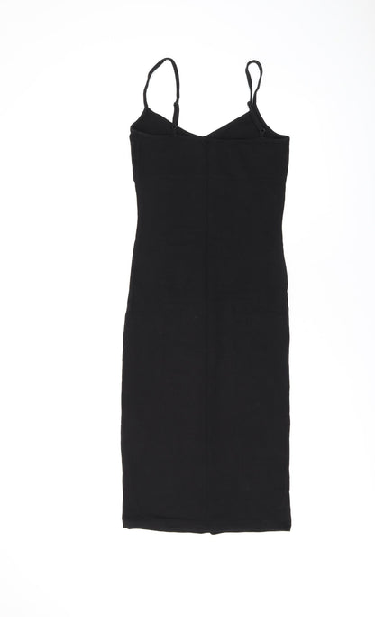 Back view of ASOS women’s black polyester bodycon, size UK 8, v-neck pullover