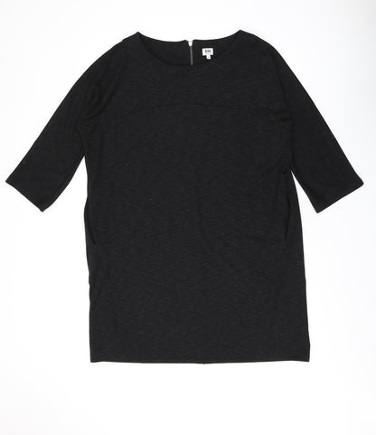 John Lewis Womens Black Polyester Shift Size 18 Round Neck Zip