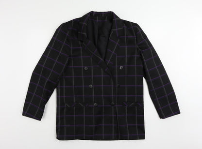 Richards Womens Black Plaid Jacket Blazer Size 14 Button