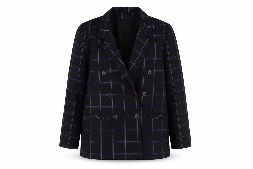 Richards Womens Black Plaid Jacket Blazer Size 14 Button