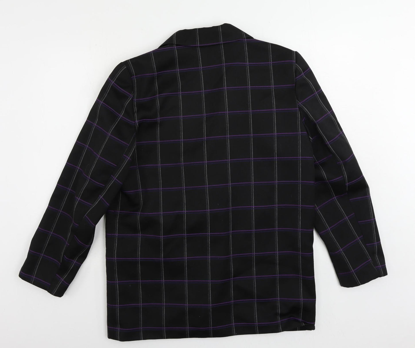 Richards Womens Black Plaid Jacket Blazer Size 14 Button