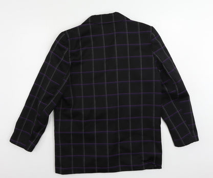 Richards Womens Black Plaid Jacket Blazer Size 14 Button