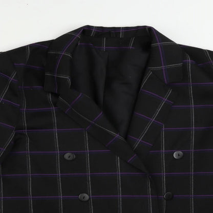 Richards Womens Black Plaid Jacket Blazer Size 14 Button