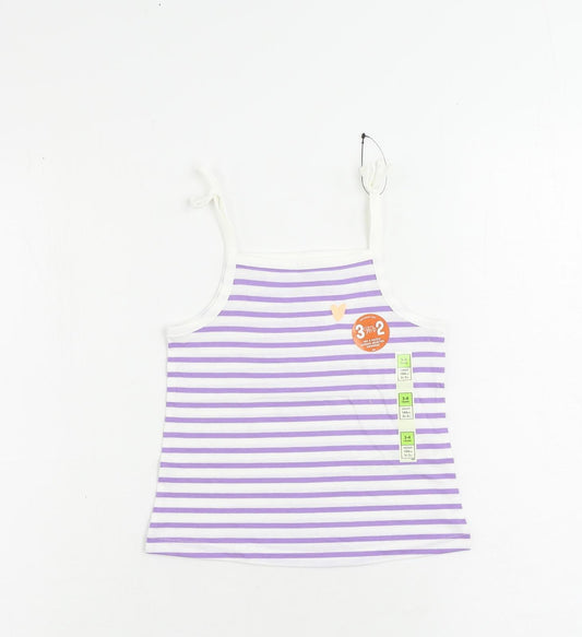 Marks and Spencer Girls Purple Striped Cotton Camisole Tank Size 3-4 Years Square Neck Pullover