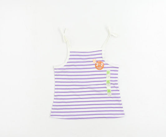 Marks and Spencer Girls Purple Striped Cotton Camisole Tank Size 2-3 Years Square Neck Pullover