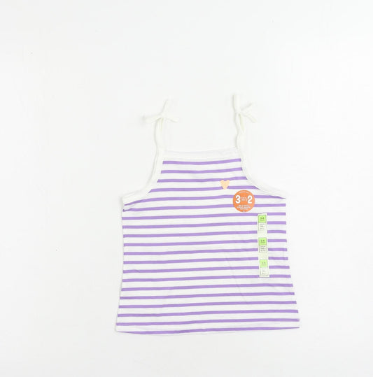 Marks and Spencer Girls Purple Striped Cotton Camisole Tank Size 3-4 Years Square Neck Pullover