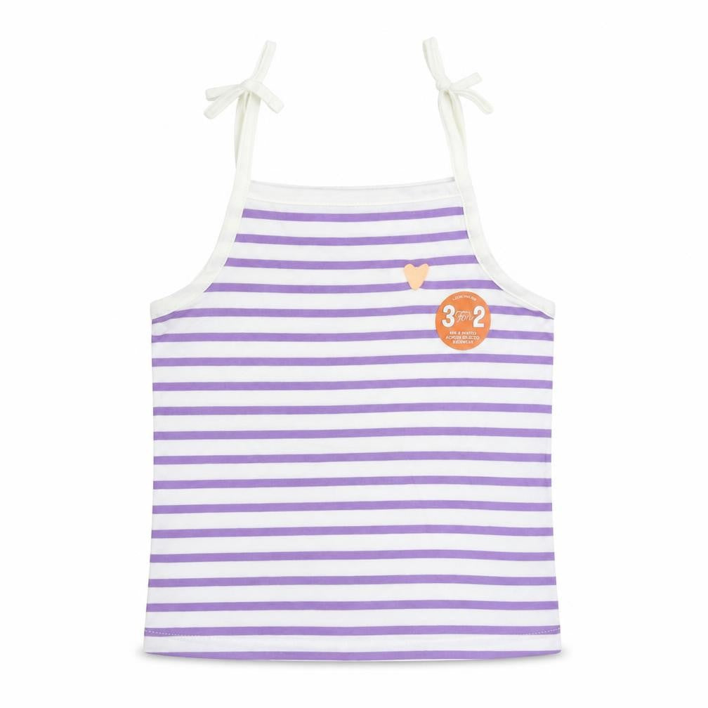 Marks & Spencer Girls Purple Striped Cotton Camisole Tank Size 3-4 Years Square Neck Pullover