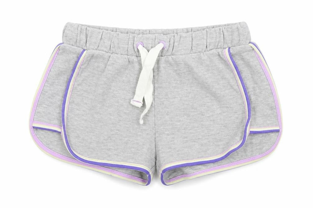 Marks & Spencer Girls Grey Cotton Sweat Shorts Size 6-7 Years Regular Drawstring - Contrasting Trim