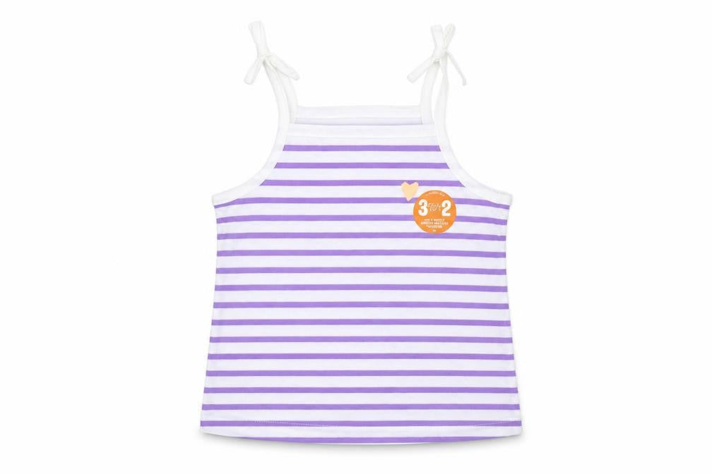 Marks & Spencer Girls Purple Striped Cotton Camisole Tank Size 2-3 Years Square Neck Pullover