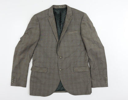 Next Mens Brown Plaid Polyester Jacket Suit Jacket Size 42 Regular