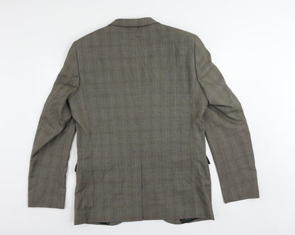 Next Mens Brown Plaid Polyester Jacket Suit Jacket Size 42 Regular