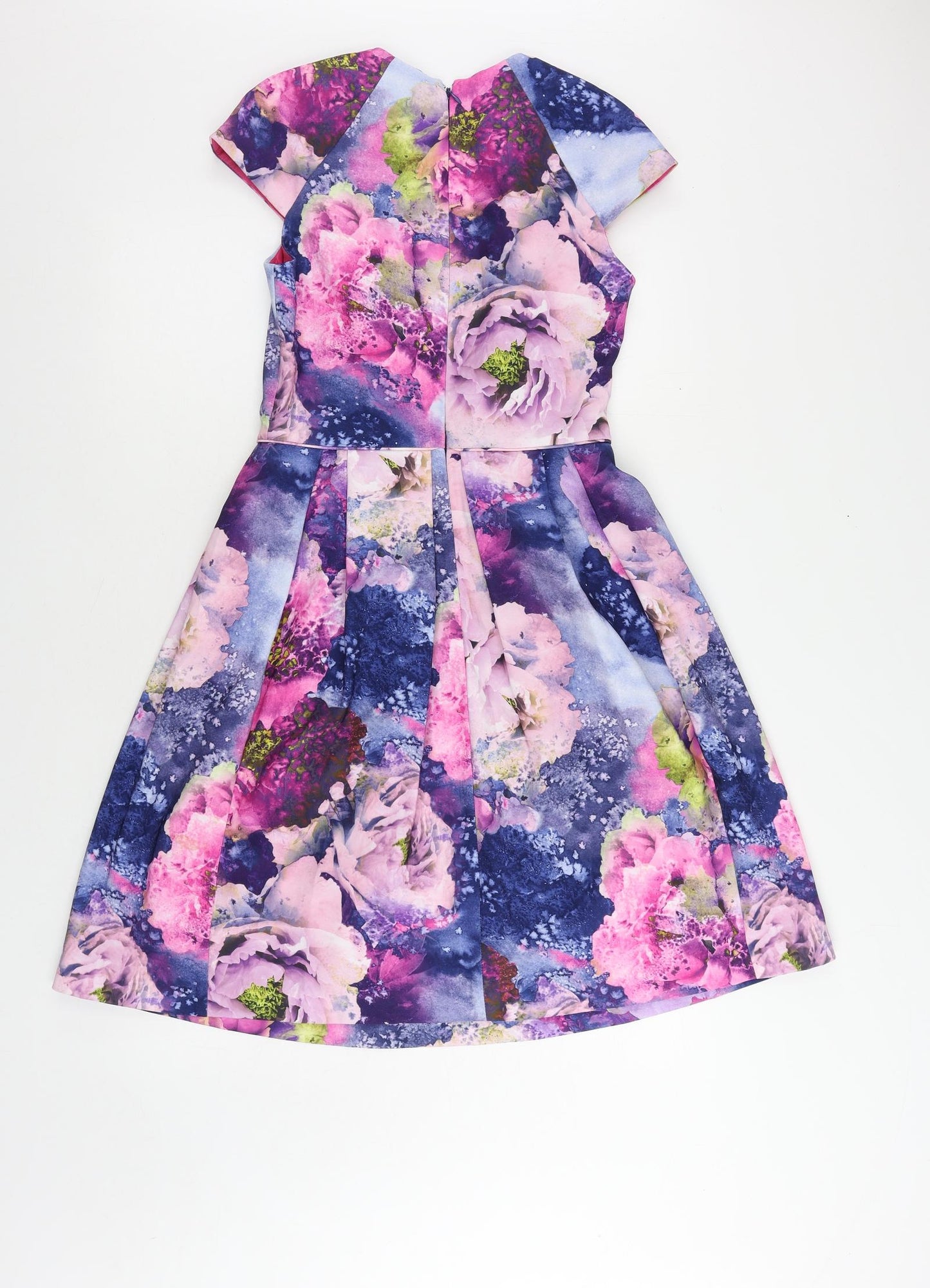 Warehouse Womens Multicoloured Floral Polyester Fit & Flare Size 10 Round Neck Zip - Lined