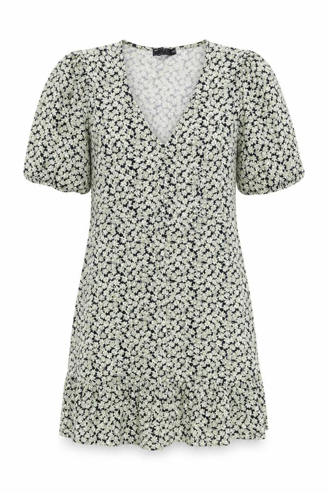 ASOS Womens Green Floral Cotton A-Line Size 10 V-Neck Pullover - Ruffle