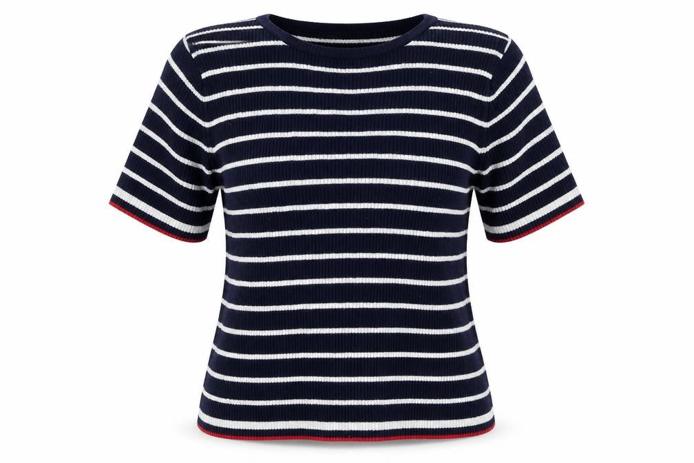 Marks & Spencer Womens Blue Crew Neck Striped Viscose Pullover Jumper Size 14 - Ribbed