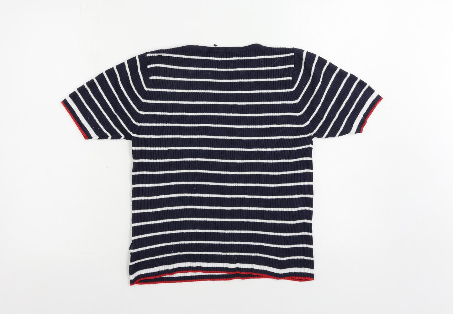 Marks and Spencer Womens Blue Crew Neck Striped Viscose Pullover Jumper Size 14 - Ribbed