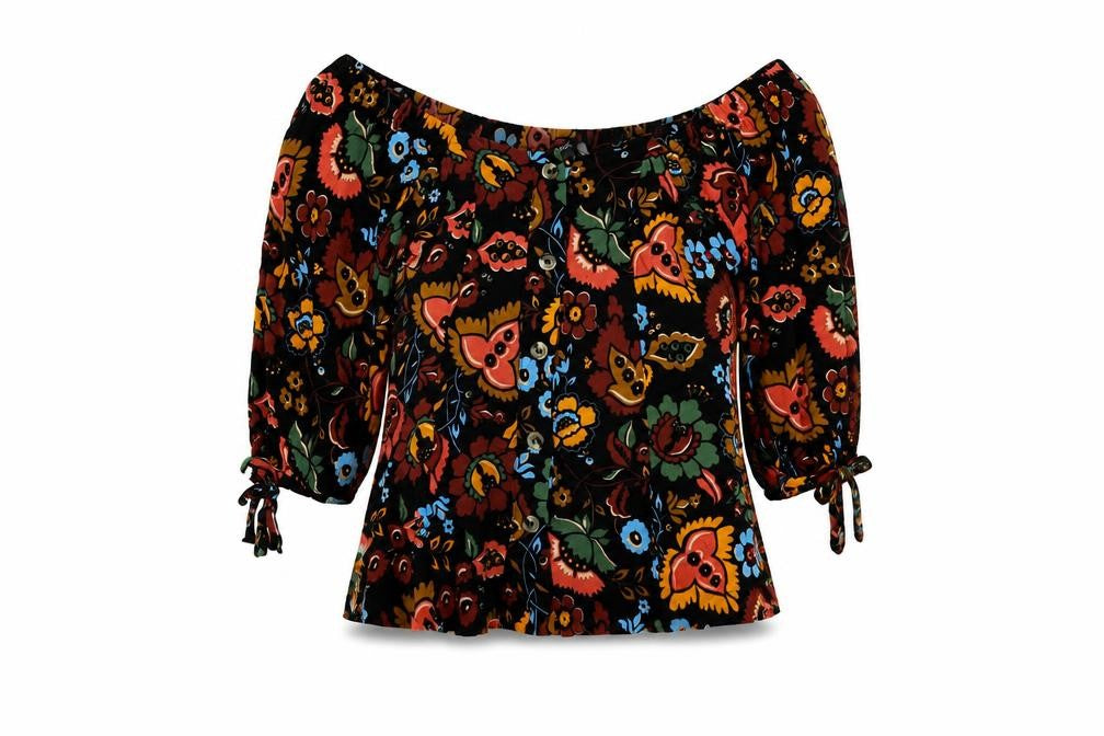 NEXT Womens Black Paisley Viscose Basic Blouse Size 6 Off the Shoulder