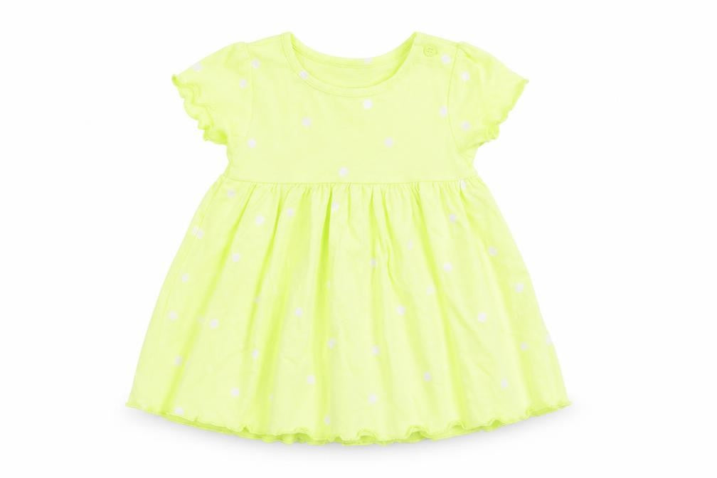 Marks & Spencer Girls Yellow Polka Dot Cotton A-Line Size 3-6 Months Crew Neck Button