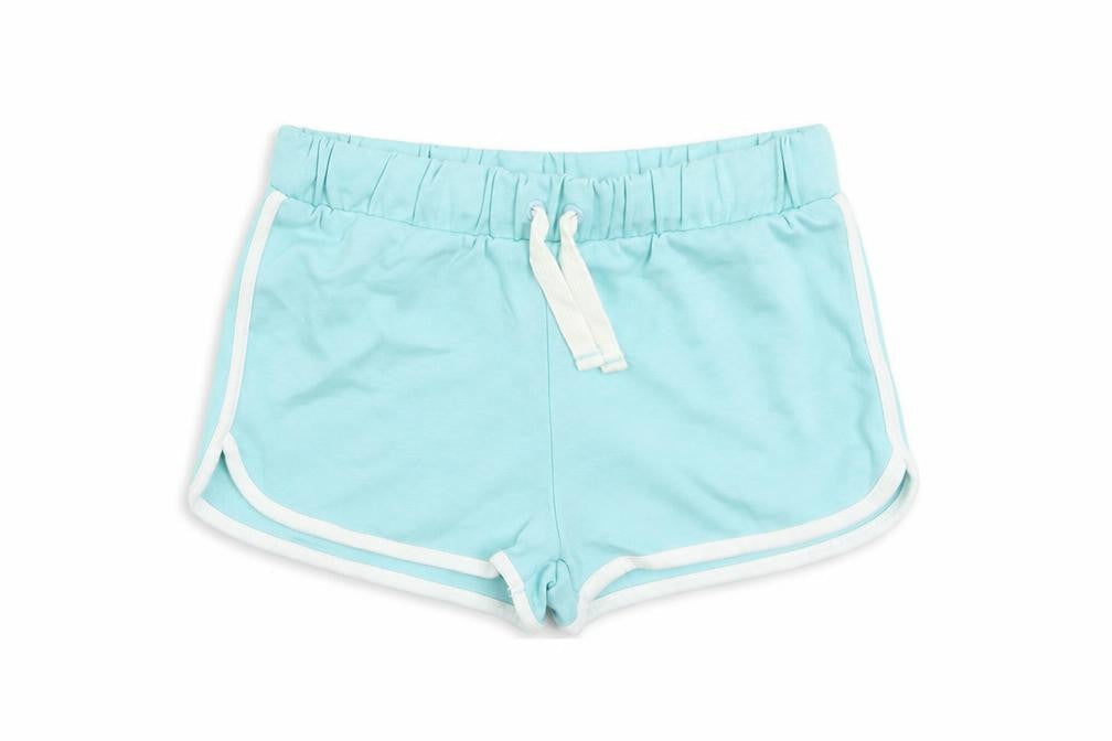 Marks & Spencer Girls Blue Cotton Sweat Shorts Size 6-7 Years Regular Drawstring - Contrasting Trim
