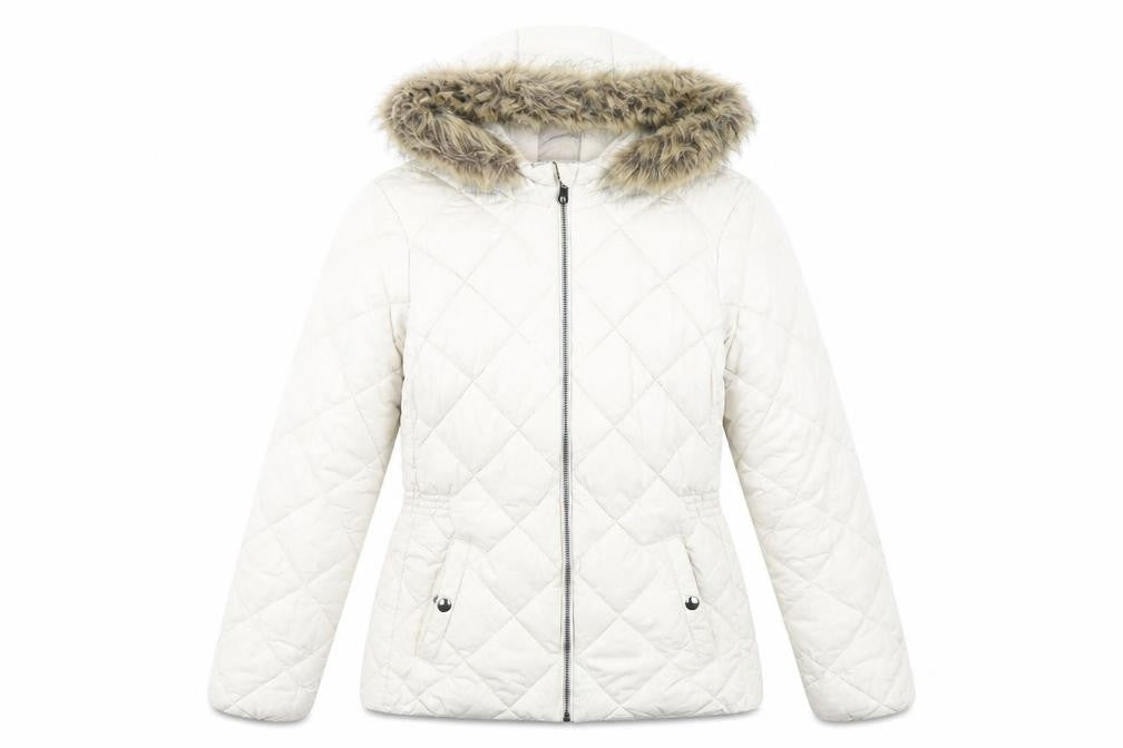 Classic Womens Ivory Quilted Coat Size 10 Zip