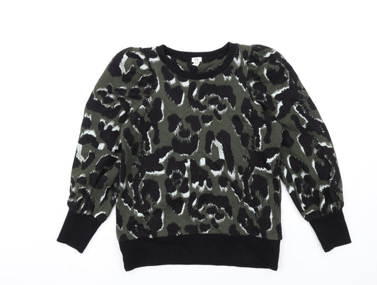 River Island Womens Green Animal Print Cotton Pullover Sweatshirt Size XS Pullover
