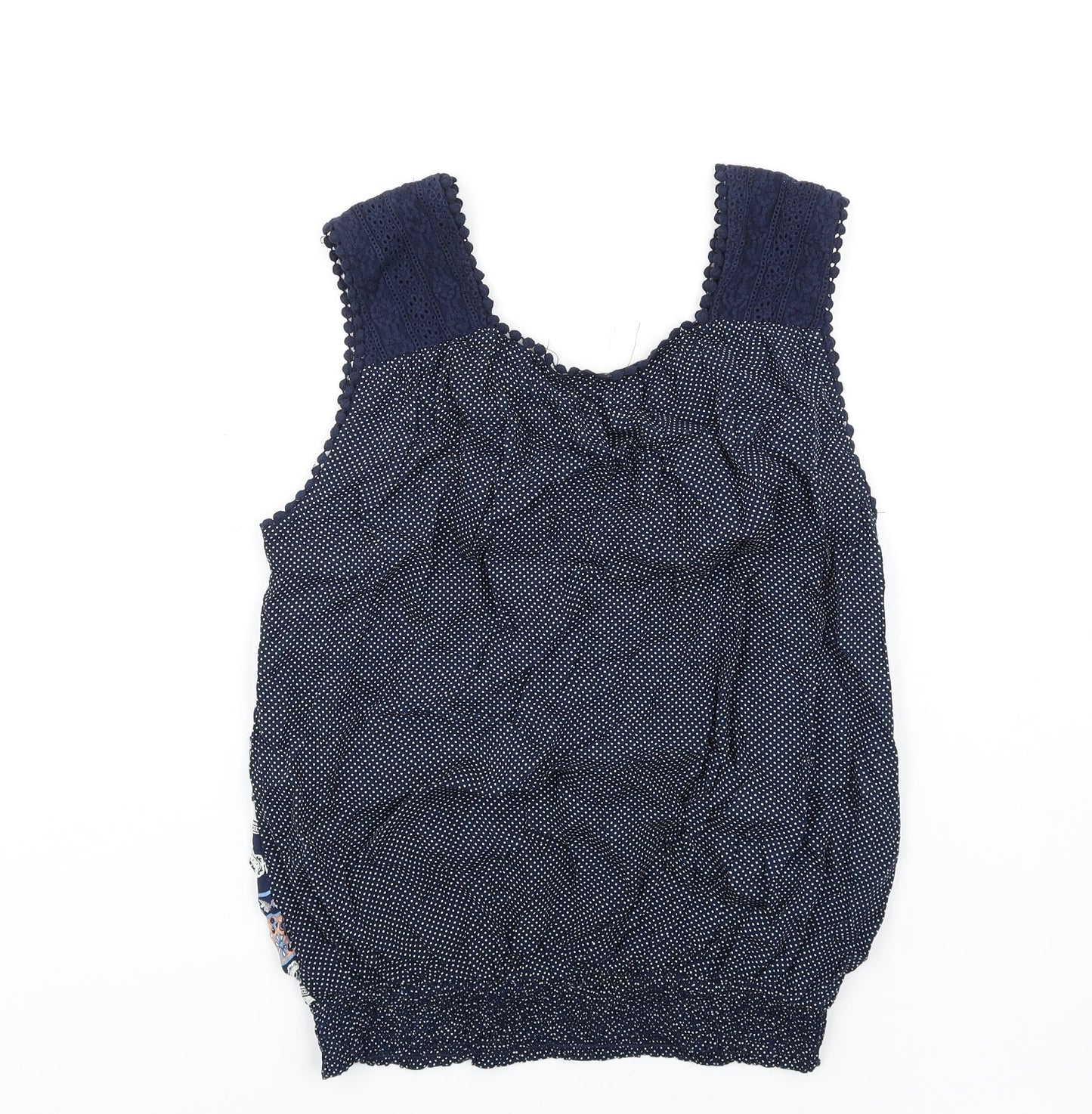 Solitaire Womens Blue Geometric Viscose Basic Tank Size L V-Neck