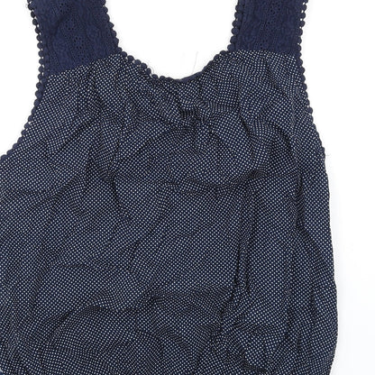 Solitaire Womens Blue Geometric Viscose Basic Tank Size L V-Neck