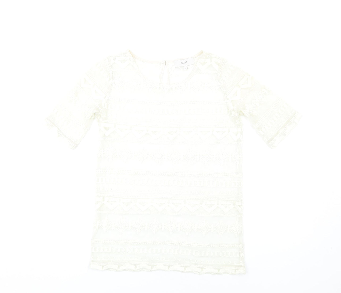 NEXT Womens Ivory Polyester Basic T-Shirt Size 8 Round Neck