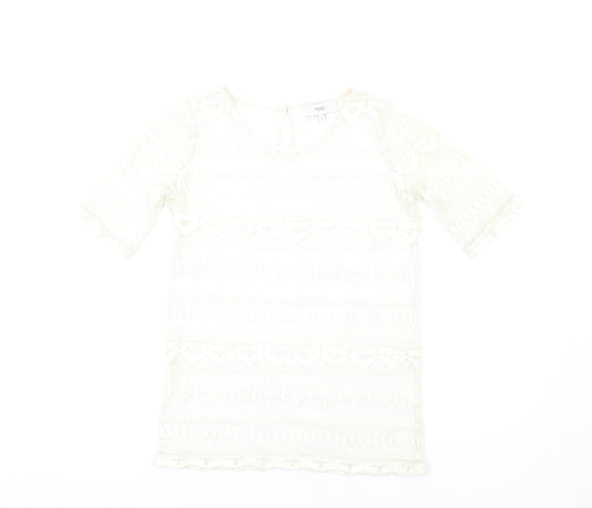 NEXT Womens Ivory Polyester Basic T-Shirt Size 8 Round Neck
